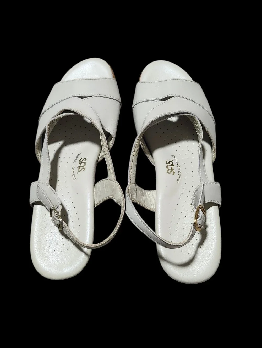 SAS Caress Dress Sandal Leather Wedge Bone Comfort Crisscross Women's Size 11